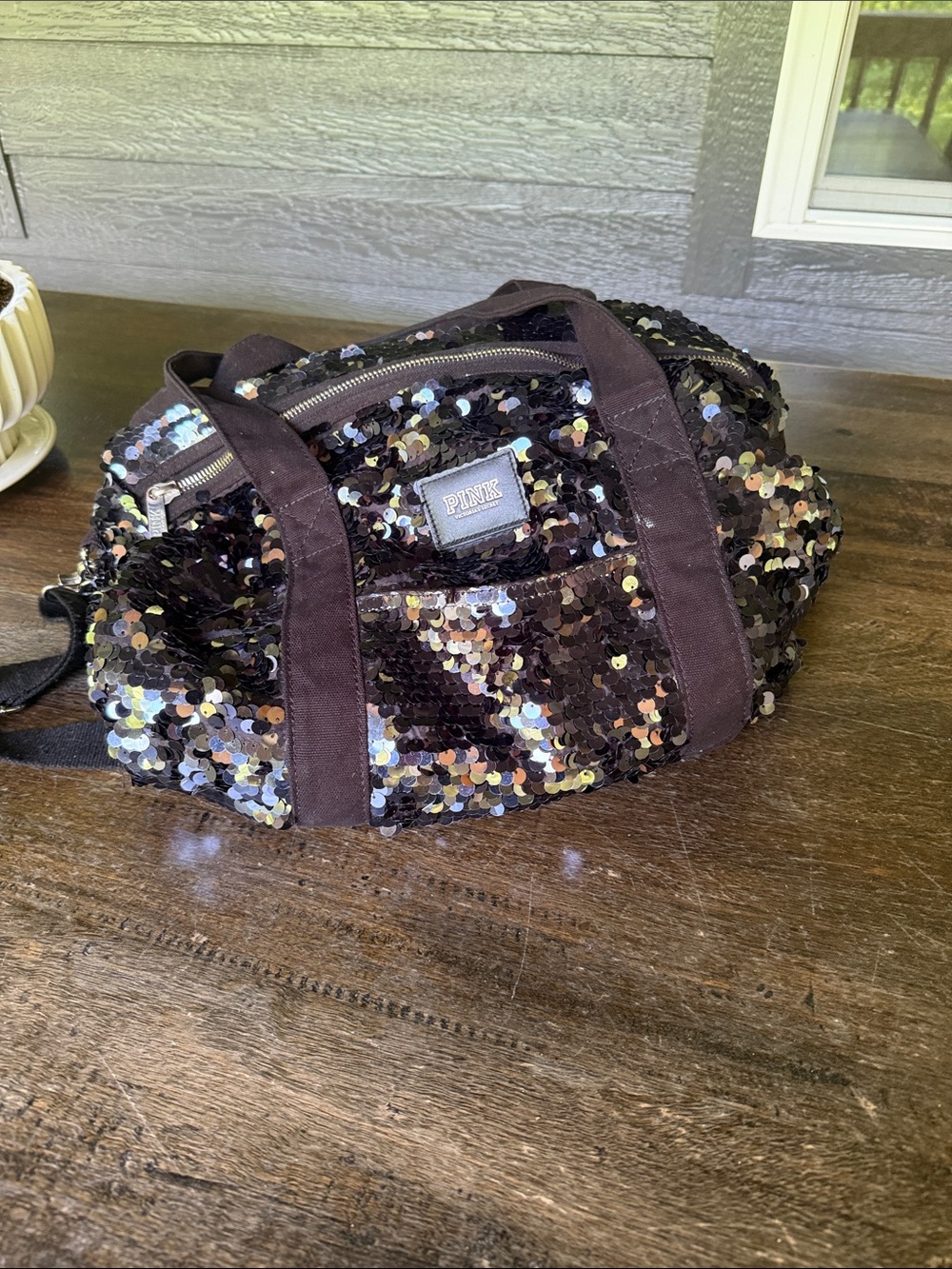PINK Victoria's Secret Black Sequin Duffel Bag